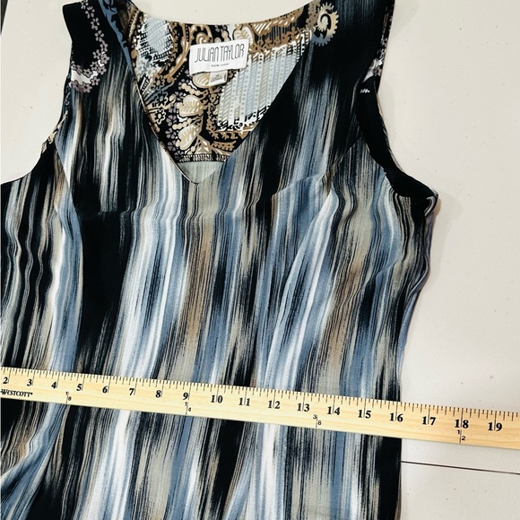 Julian‎ Taylor Midi Dress A-Line Geometric Sleeveless Summer Black Stretch Sz 12 - Picture 8 of 10